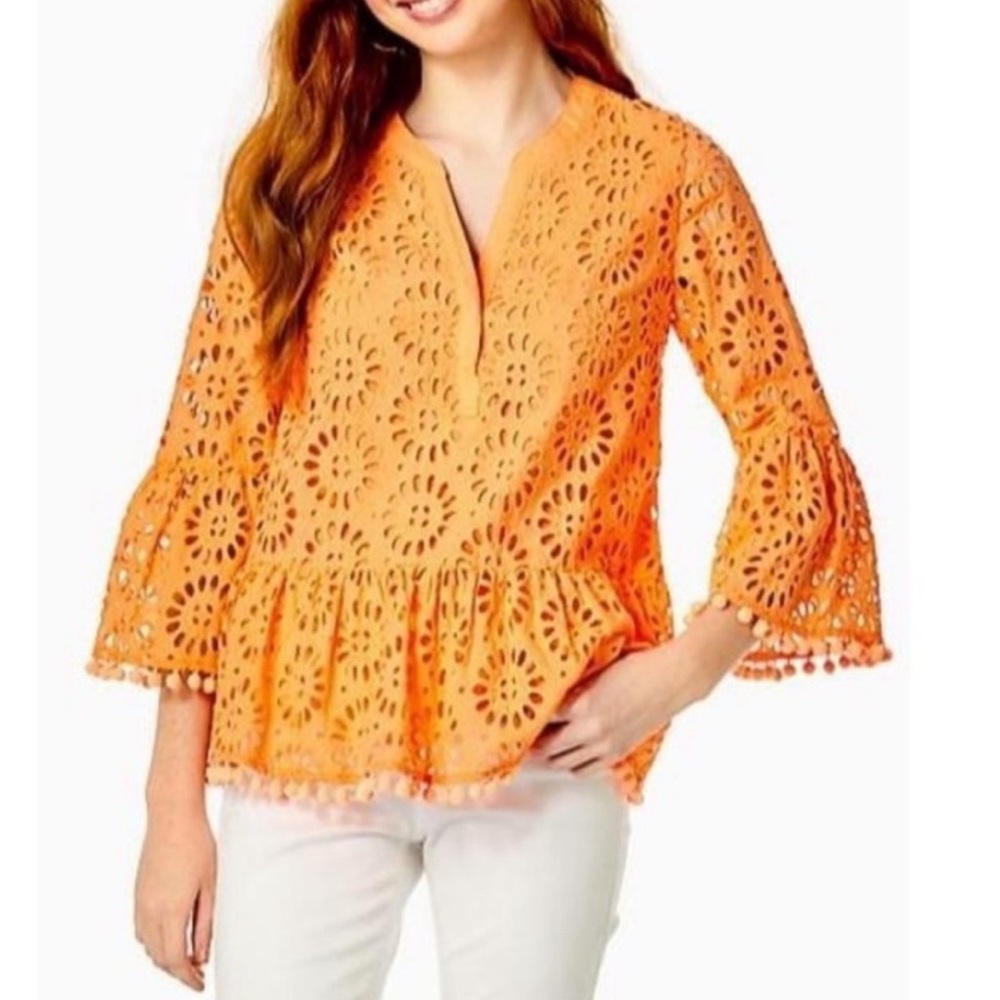 Lilly Pulitzer Bekah Top Cantaloupe Oversized Pinwheel